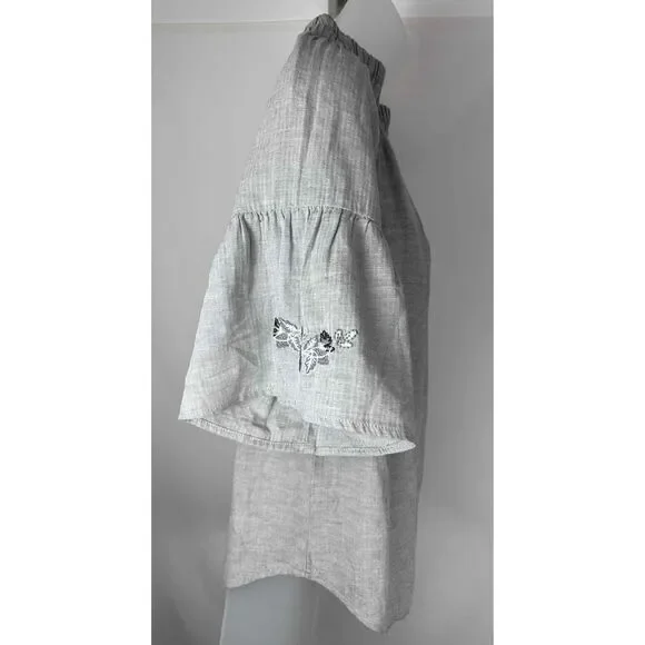 Girl Krazy Womens Grey Embroidered Ruffled Off Shoulder‎ Blouse Small - Picture 2 of 7